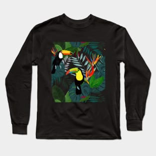 Toucan and bird of paradise flowers Tropical Forest colorful summer Long Sleeve T-Shirt